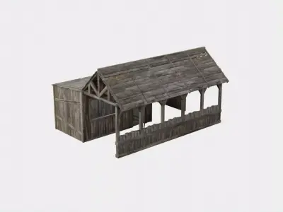 Old Wooden Medieval Building Shed 2 Low-poly 3D model
