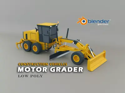 Motor Grader Heavy Vehicle Low-poly 3D model