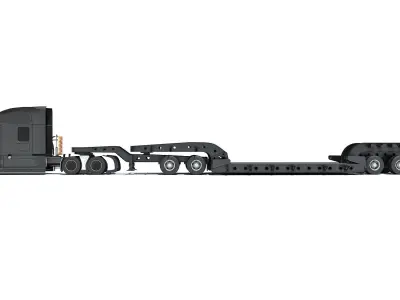Truck with Lowboy Trailer 3D model get