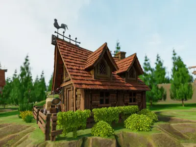 STYLIZED MEDIEVAL BUILDING 03 PRINT READY Low-poly 3D model