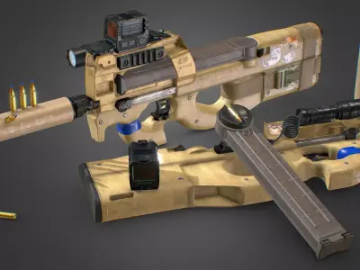 P90 - Flat Dark Earth FDE Low-poly 3D model