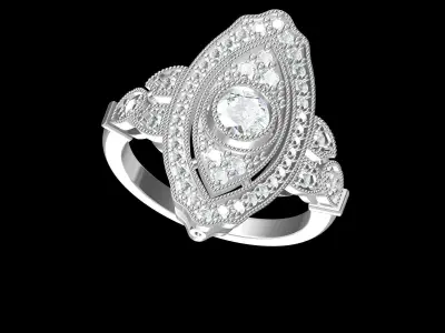 Solitaire Engagement Art Deco Ring 3D print model 38