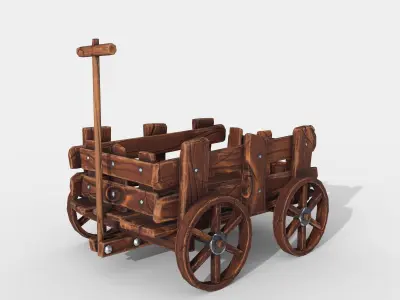 Stylized Hand-Cart Low-poly 3D model