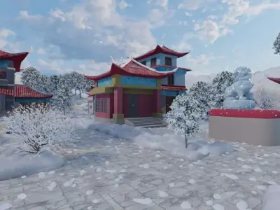 Snowy Mountain Village 3D model 2