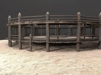 Medieval Wooden Circular Platform Arena  Low-poly 3D model