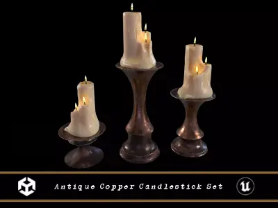 Antique Copper Candlestick Set Low-poly 3D model