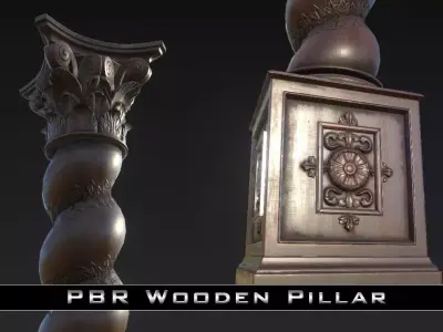 PBR Wooden Pillar Low-poly 3D model