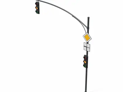 Street Traffic Light and Light Poles Collection 3D model