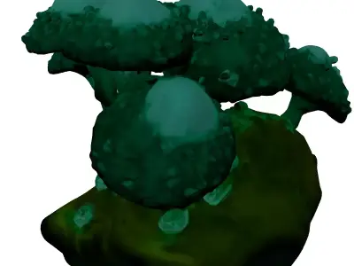 Bioluminescent Fantasy Mushroom Rock Cluster 3D model