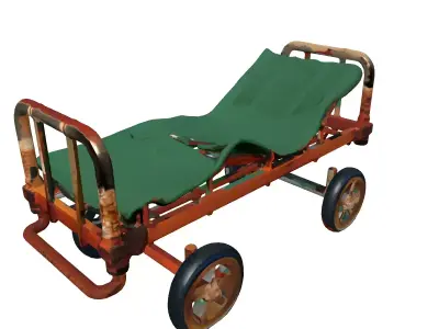 Old Rusty Stretcher on Wheels Low-poly 3D model
