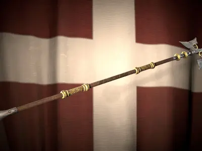 Medieval templar battle halberd Game ready Low-poly 3D model