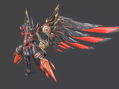 Red Flying Mecha Women  Outfit Low-poly 3D model