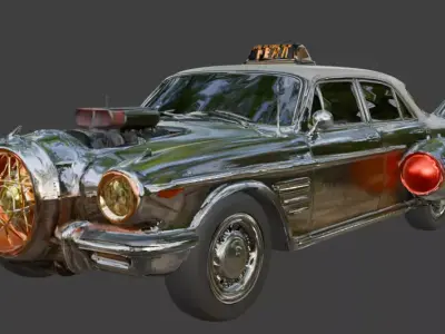 Vintage Atompunk Nuclear Rocket Taxi 3D Model Low-poly 3D model