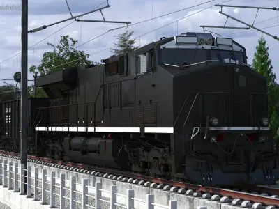 USA Diesel Locomotive with Coal Hopper Cars 3D model
