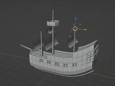 no texture 3D pirate ship model Low-poly 3D model