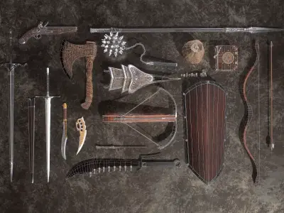 abandon medieval weapons and tools Free low-poly 3D model
