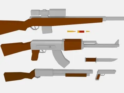 Lowpoly weapon set group of guns Free low-poly 3D model