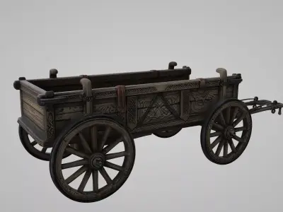  Medieval Viking horse-drawn chariot 3D model Low-poly 3D model