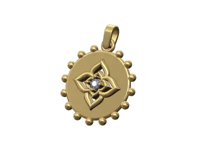 Diamond floral star beaded coin pendant charm 3D print model