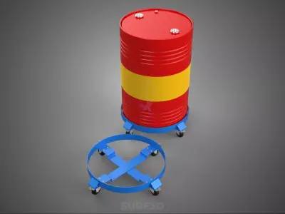 FOUR 4 WHEEL CASTER OIL DRUM BARREL TRANSPORT DOLLY CART HOLDER 3D model