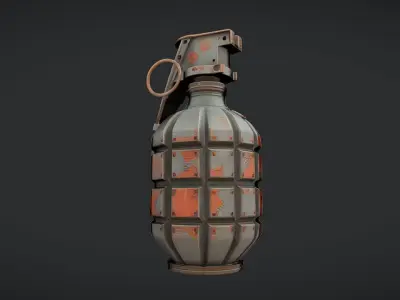 military hand grenade with weathered metal 3D model