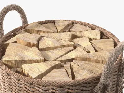 Rattan Log Carrier with Firewood Brown 3D model