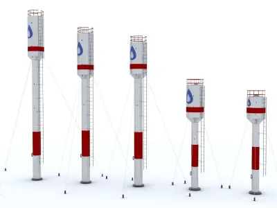 Water towers Low-poly 3D model