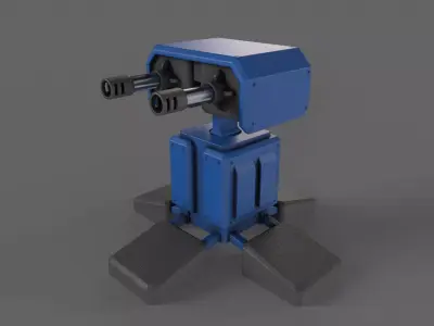 PBR Turret Gun 05 Blue Low-poly 3D model