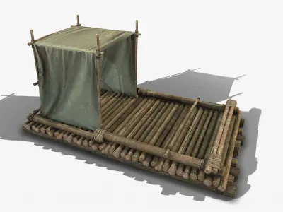 Wooden Raft 2 Low-poly 3D model