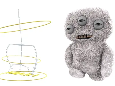 Plush Toy Alien with Three Eyes Gray Fur Rigged 3D model