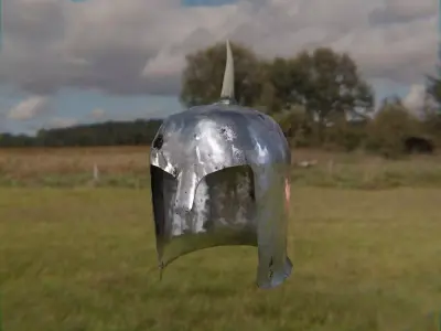 Medieval one horn damaged knight helmet Low-poly 3D model