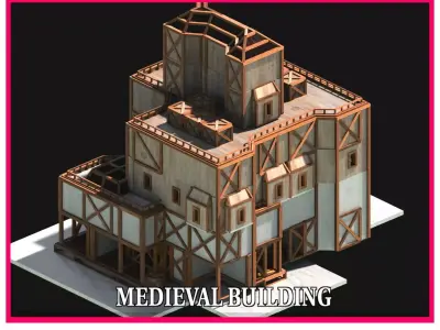 Medieval Low Poly Building Castle Wooden Village Stone House 24 Low-poly 3D model