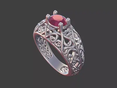 Geometric Filigree Silver Ring with Oval Faceted Gem 3D print model