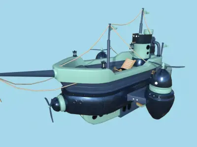 Cartoon Airship 09 - Blue Camouflage - Low Poly Ship Low-poly 3D model