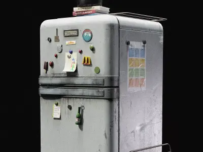 Old Fridge with magnets- Optimized for Games and animations   Low-poly 3D model