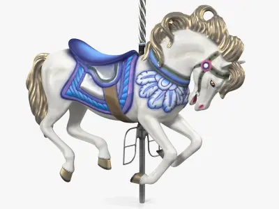  Carousel Galloping Blue Horse 
