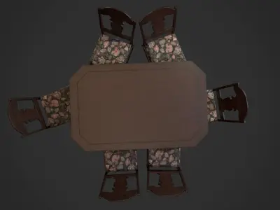 Antique Table and Chairs Low-poly 3D model