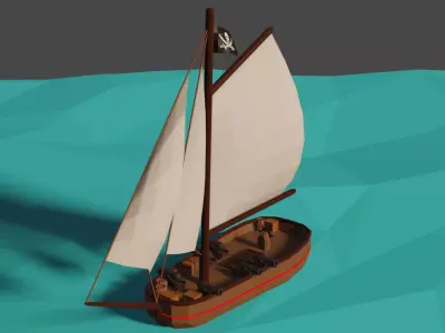 Pirate Ship Low-poly 3D model 7