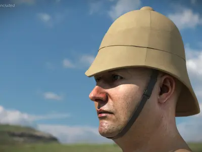 British Army Pith Helmet Beige Worn Strap 3D model