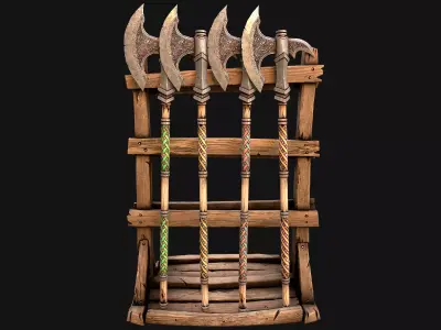 Medieval Weapon Rack with Axes Furniture Environment Low-poly 3D model