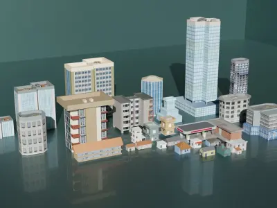 City buildings and houses pack Low-poly 3D model