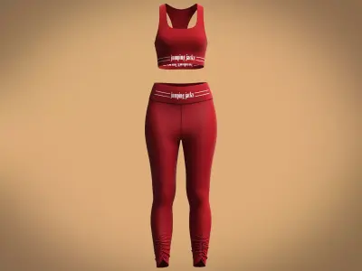 Ladies Ribbed gym tank top with leggings 3D model