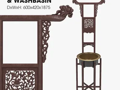 HUANGHUALI TOWEL RACK AND WASHBASIN 3D model