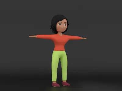 Stylized 3D Woman Character Rigged Facial Shape Key Animation Low-poly 3D model