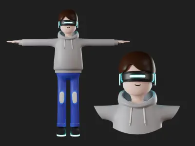 VR Character cartoon man boy futuristic with VR Glasses casual Free 3D model