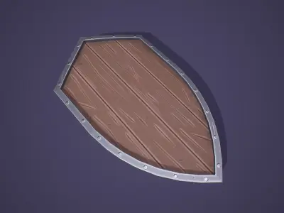 Stylized Medieval Wooden Shield Low-poly 3D model