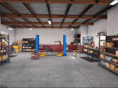 Garage-Autoservice Repair Workshop Unity URP Low-poly 3D model