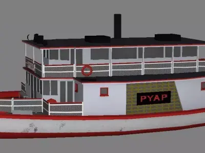 Low Poly Steam Boat Low-poly 3D model