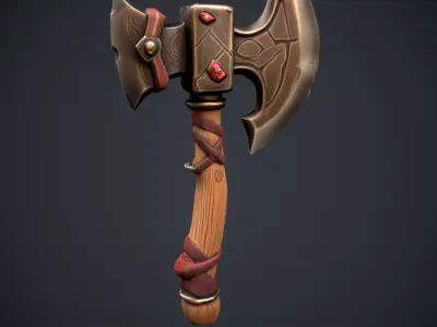 Stylized Fantasy Battle forge Axe Low-poly 3D model
