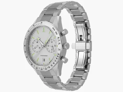 Chronometer Wrist Watch Steel Bracelet White Dial 3D model